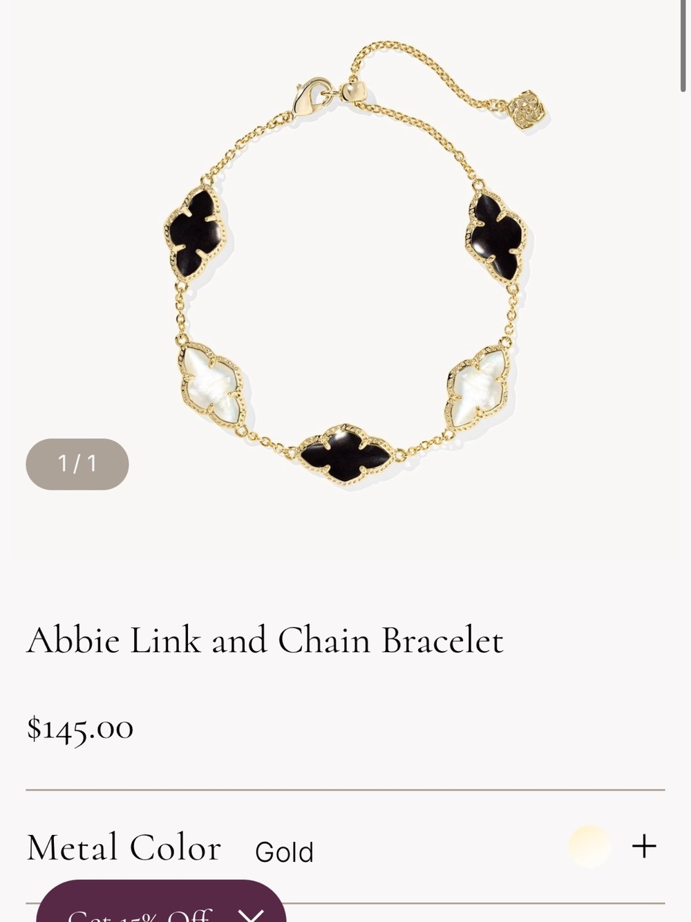 Kendra Scott Gold Bracelet with Black and White Clover Stones - Picture 4 of 4